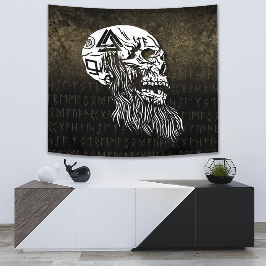Ligerking Tapestry - Viking-Skull-with-tattoos-and-long-beard Tapestry A7