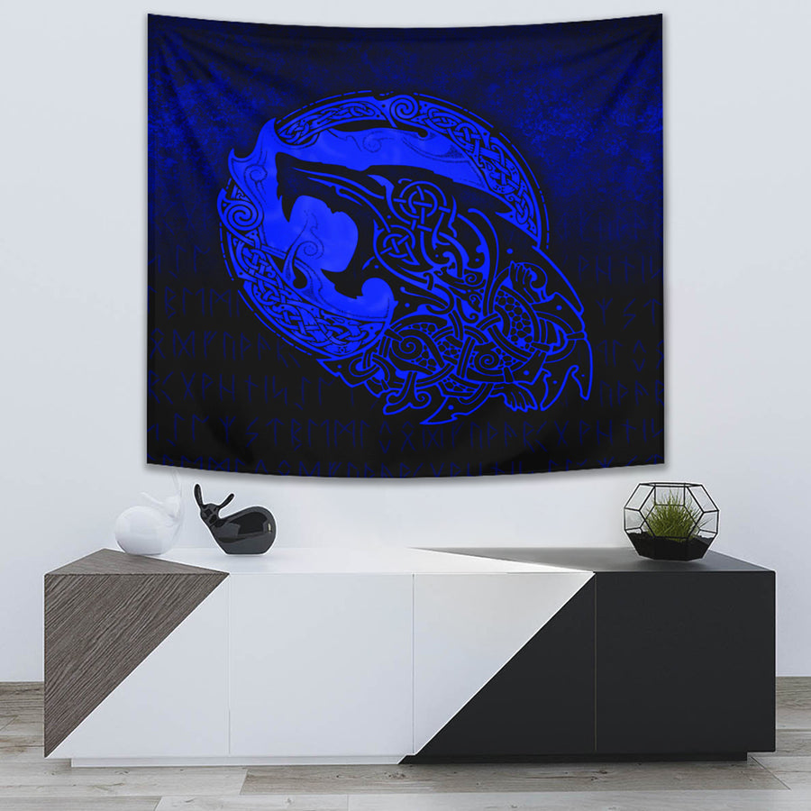 Ligerking Tapestry - Fenrir Viking 3D Tattoo - Blue Version Tapestry A7