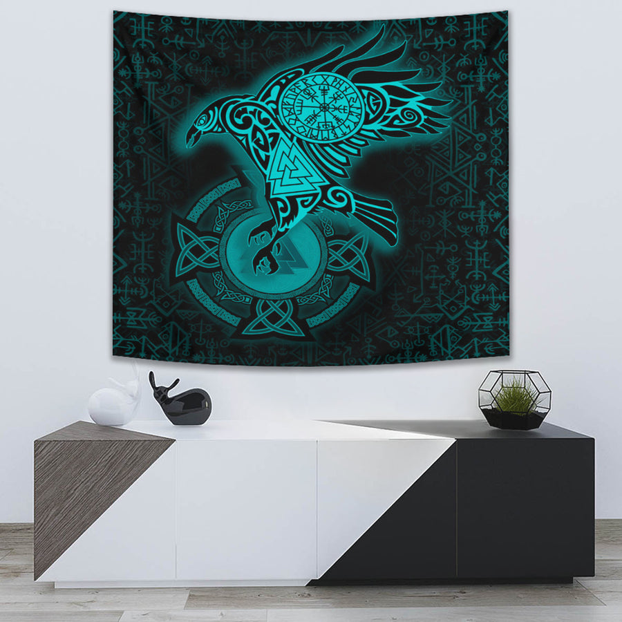 Ligerking Tapestry -Celtic Raven Turquoise Viking Homeset Tapestry A95