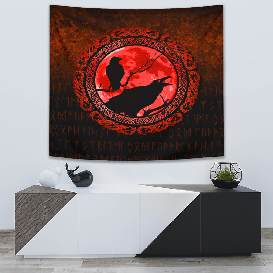 Ligerking Tapestry - Vikings Huginn Muninn Odinâ€™s Ravens - Red Version Tapestry A7