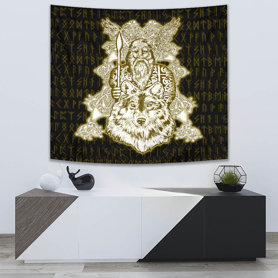 Ligerking Tapestry -Odin Wolf Viking Set Gold Tapestry A95