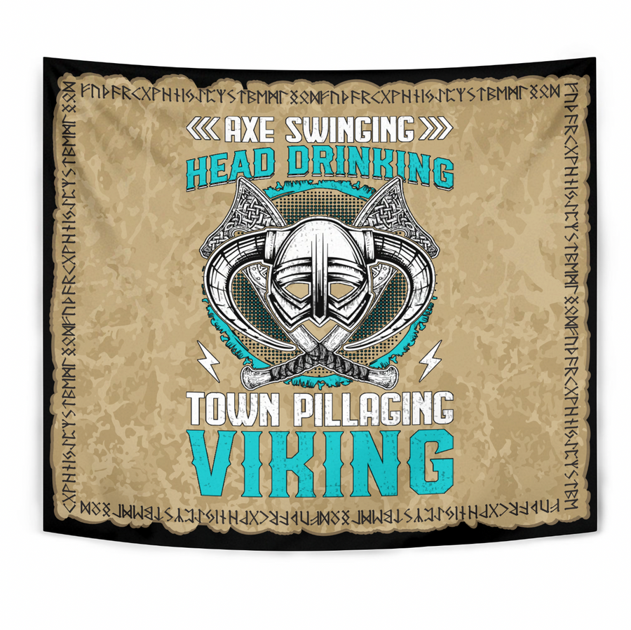 Ligerking Tapestry - Viking Head Drinking Town Pillaging A31