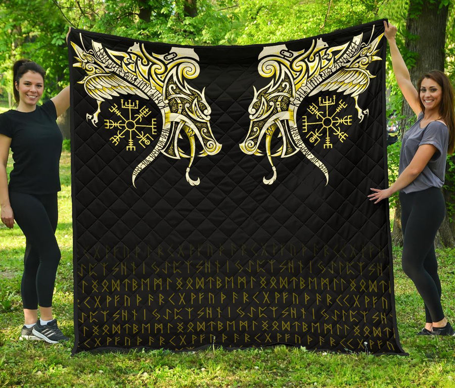 Ligerking Premium Quilt, Fenrir Raven And Vegvisir Tattoo Yellow A31