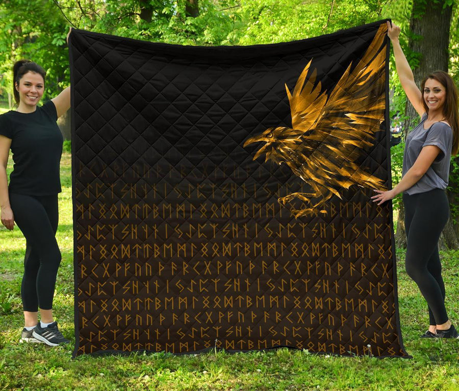 Ligerking Premium Quilt - The Raven Of Odin Rune, Gold A27