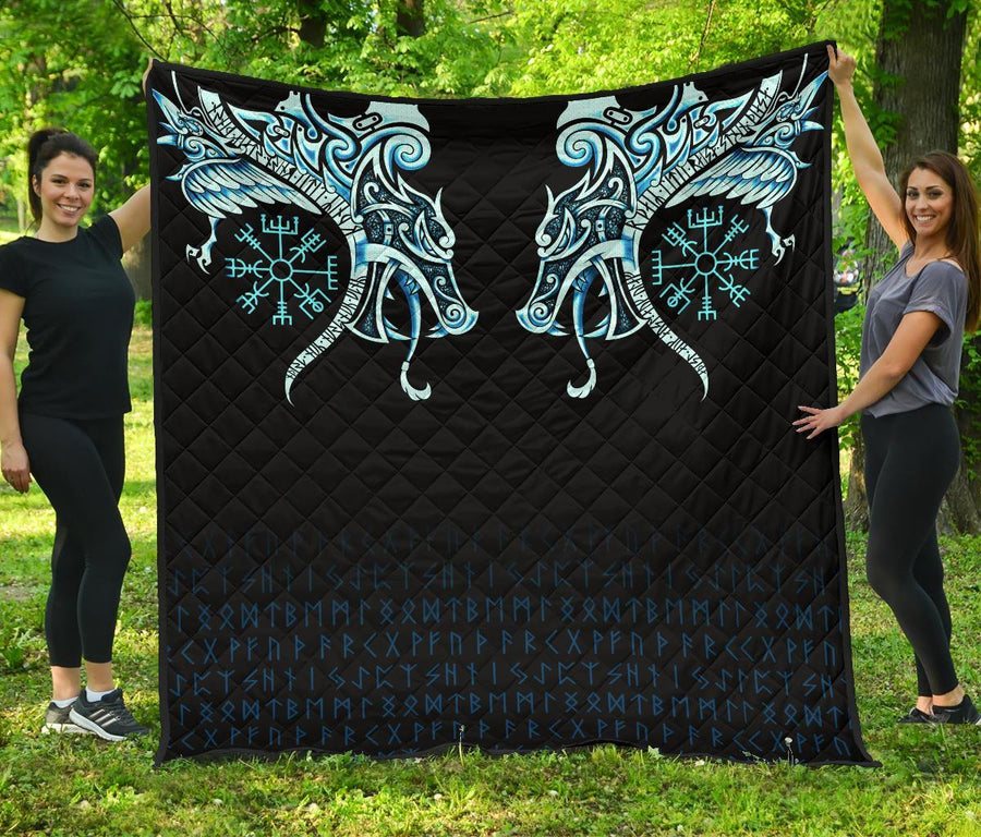 Ligerking Premium Quilt, Fenrir Raven And Vegvisir Tattoo Cyan A31