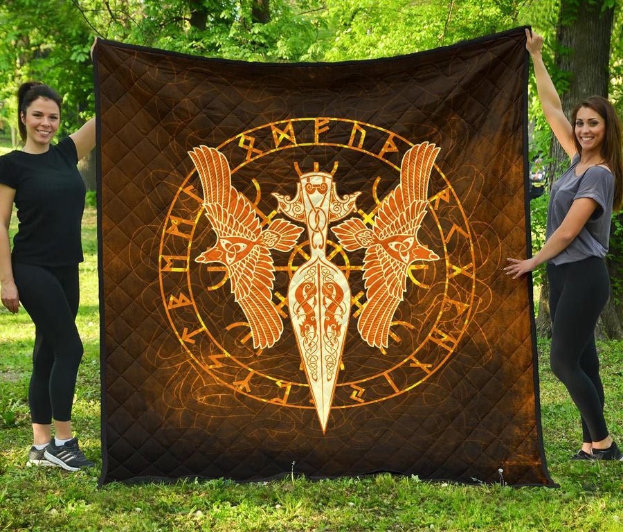 Ligerking Premium Quilt Gold Spear Of The God Odin - Gungnir And Two Gold Ravens A27