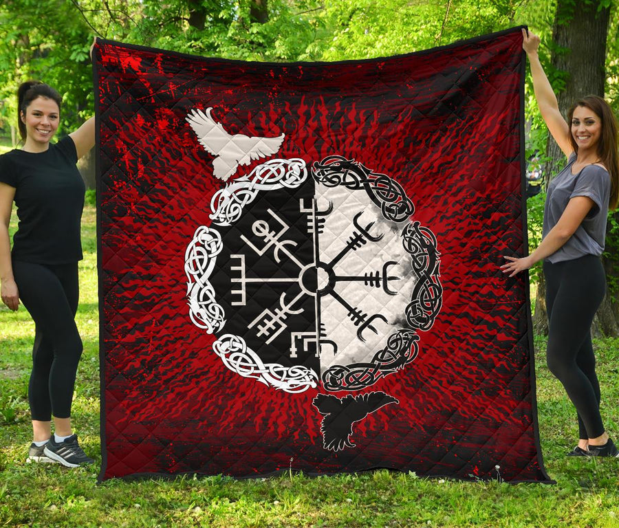 Ligerking - Premium Quilt Raven of Odin and Symbol Viking on Blood Background A27