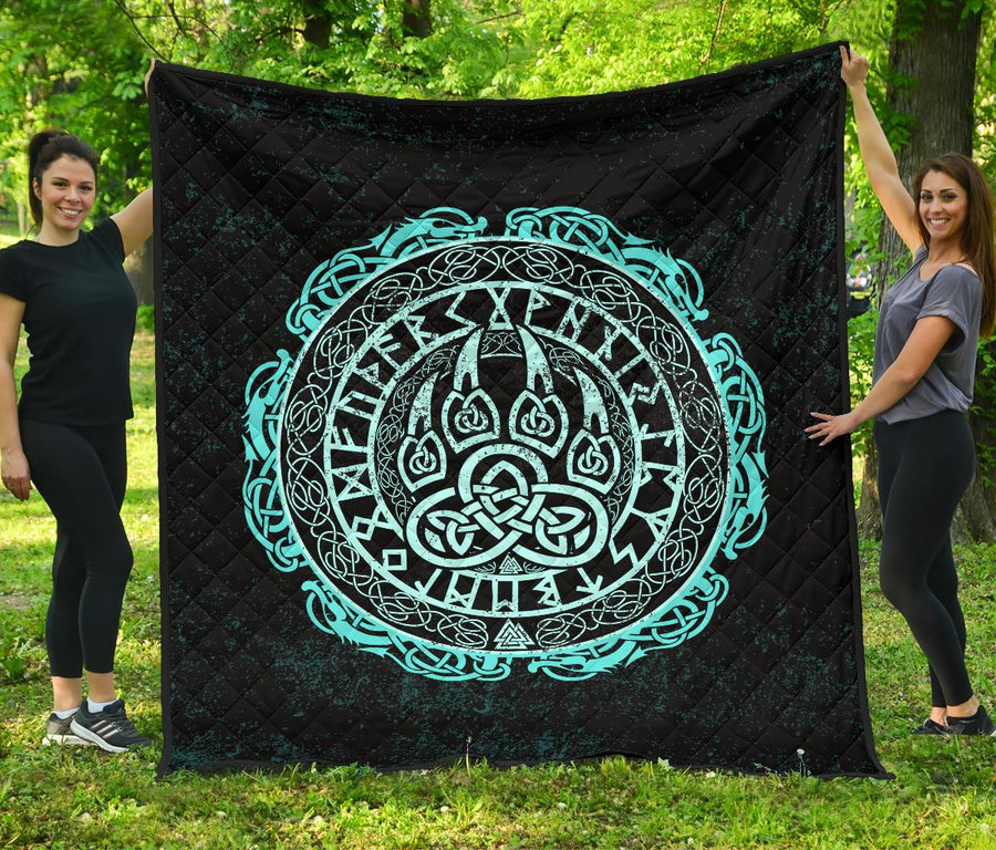Ligerking Premium Quilt - Viking Bear Claws Cyan Tattoo A27