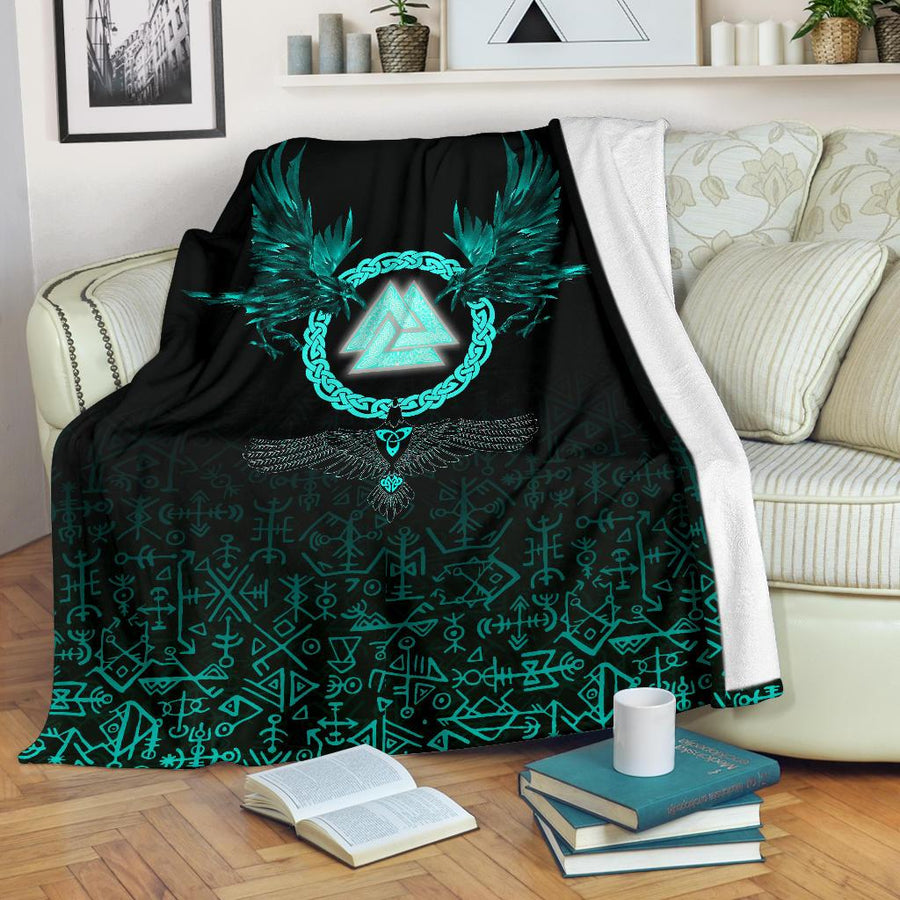 Viking Premium Blanket Three Raven and Valknut Cyan A27