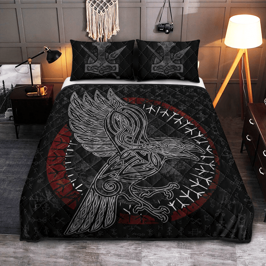 Ligerking Quilt Bed Set - VIKING QUILT BEDDING SET - RAVEN RUNE