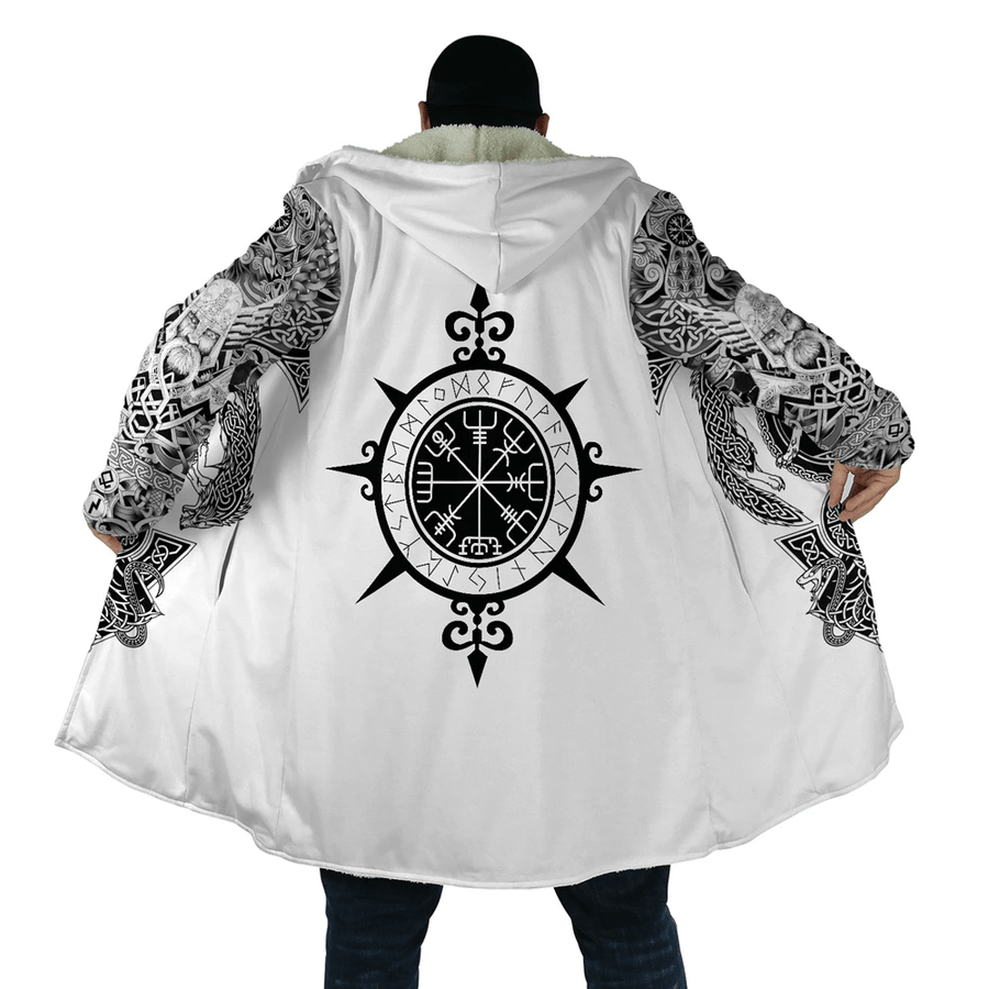 Ligerking Cloak - 3D All Over Printed Viking Vegvisir - White Hooded Coat A7