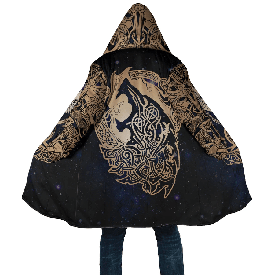 Ligerking Cloak - Space Eagle and Wolf 3D All Over Print Cider Brown Detail Black Shade Hooded Coat