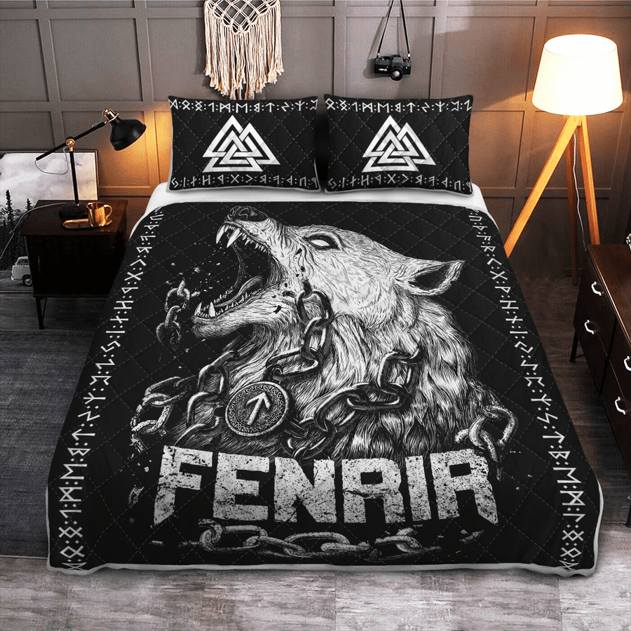 Ligerking Quilt Bed Set - FENRIR WOLF AND VALKNUT - VIKING QUILT BEDDING SET