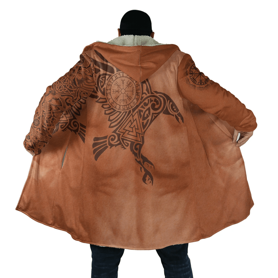 Ligerking Cloak - 3D All Over Printed Viking Raven Of Odin - Caramel Hooded Coat A7