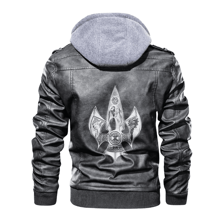 Ligerking - Viking Odin Raven and Wolf on Gungnir Leather Jacket A35