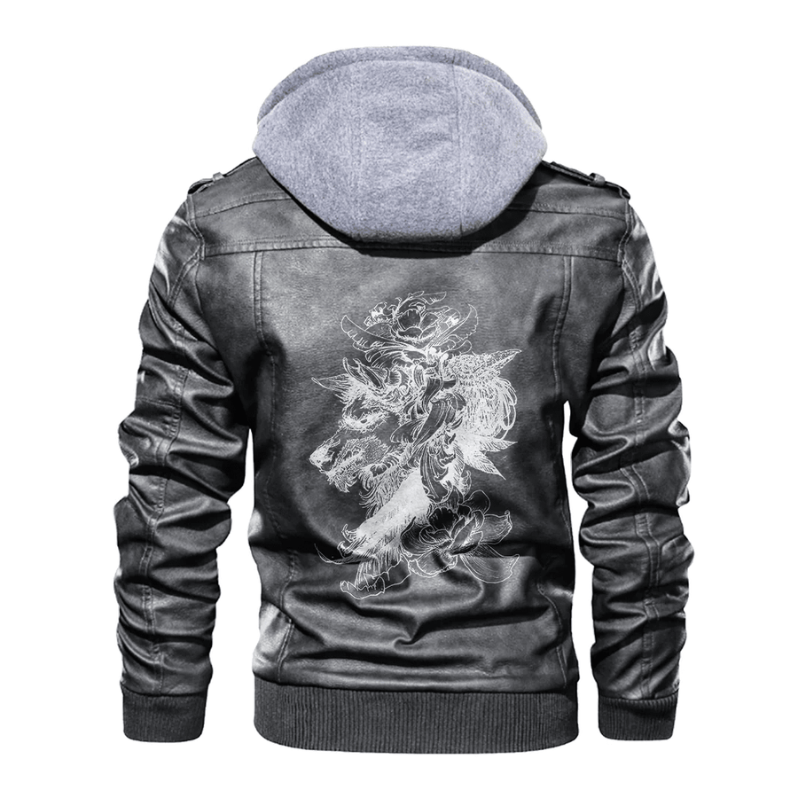 Ligerking - Viking Fenrir Raven and Flower Leather Jacket A35