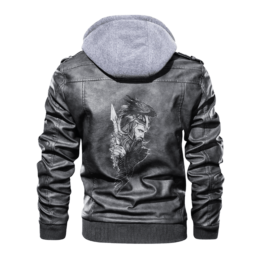 Ligerking - Viking Viking Odin Raven Spear Leather Jacket A35
