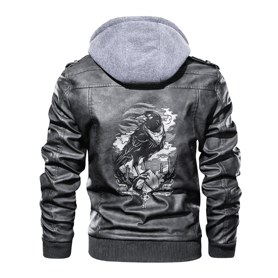 Ligerking - Viking Raven and Box and Key Leather Jacket A35