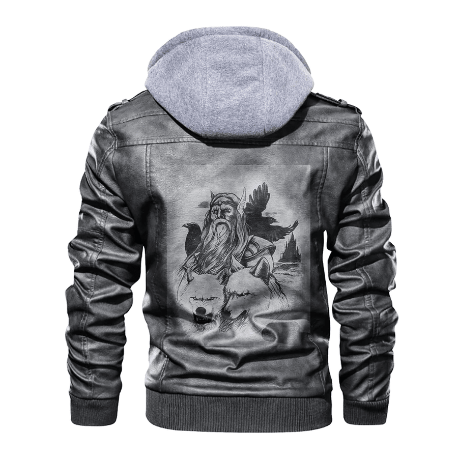 Ligerking - Viking Odin Raven Geri and Freki Leather Jacket A35