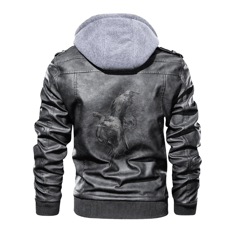 Ligerking - Viking Hugin and Munin on a Tree Branch Leather Jacket A35