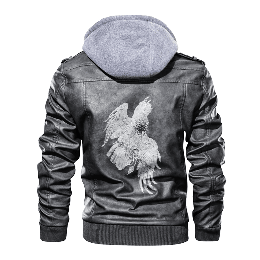 Ligerking - Viking Raven and Sword Leather Jacket A35