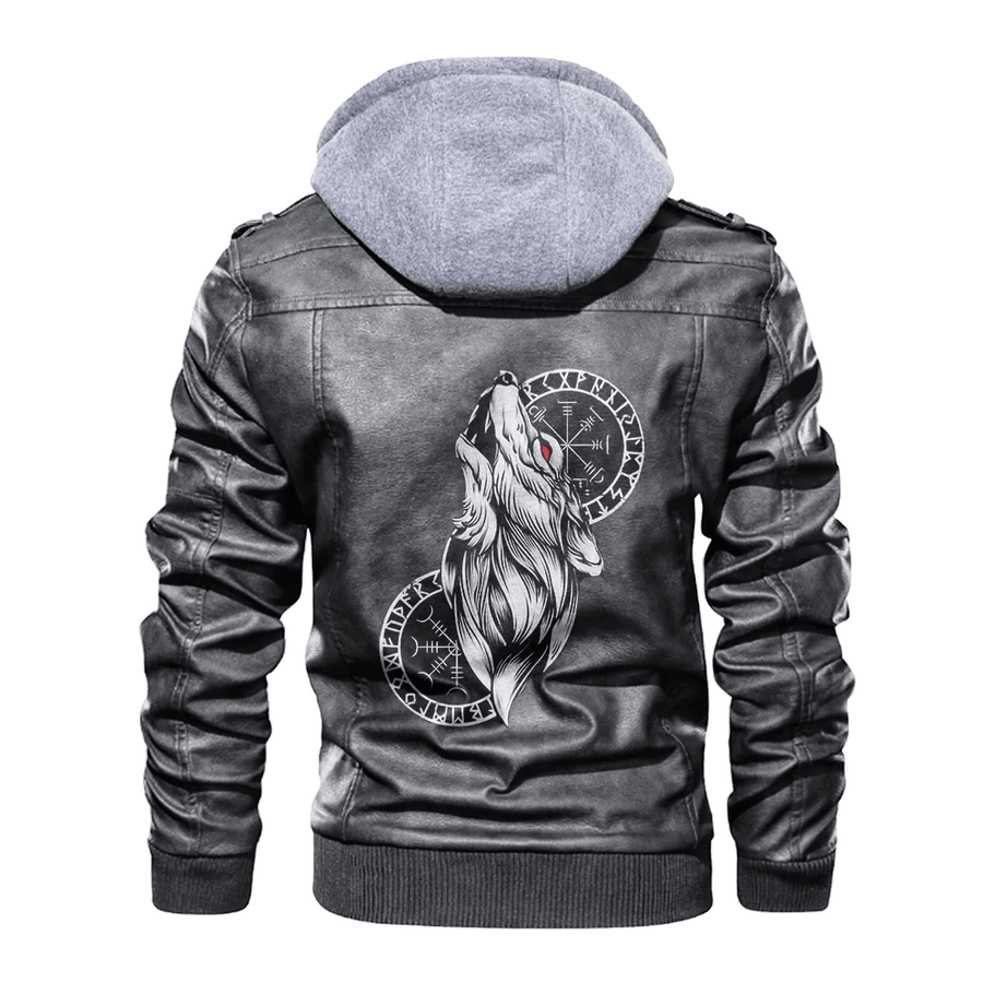Ligerking - Viking Fenrir and Helm of Awe Leather Jacket A35