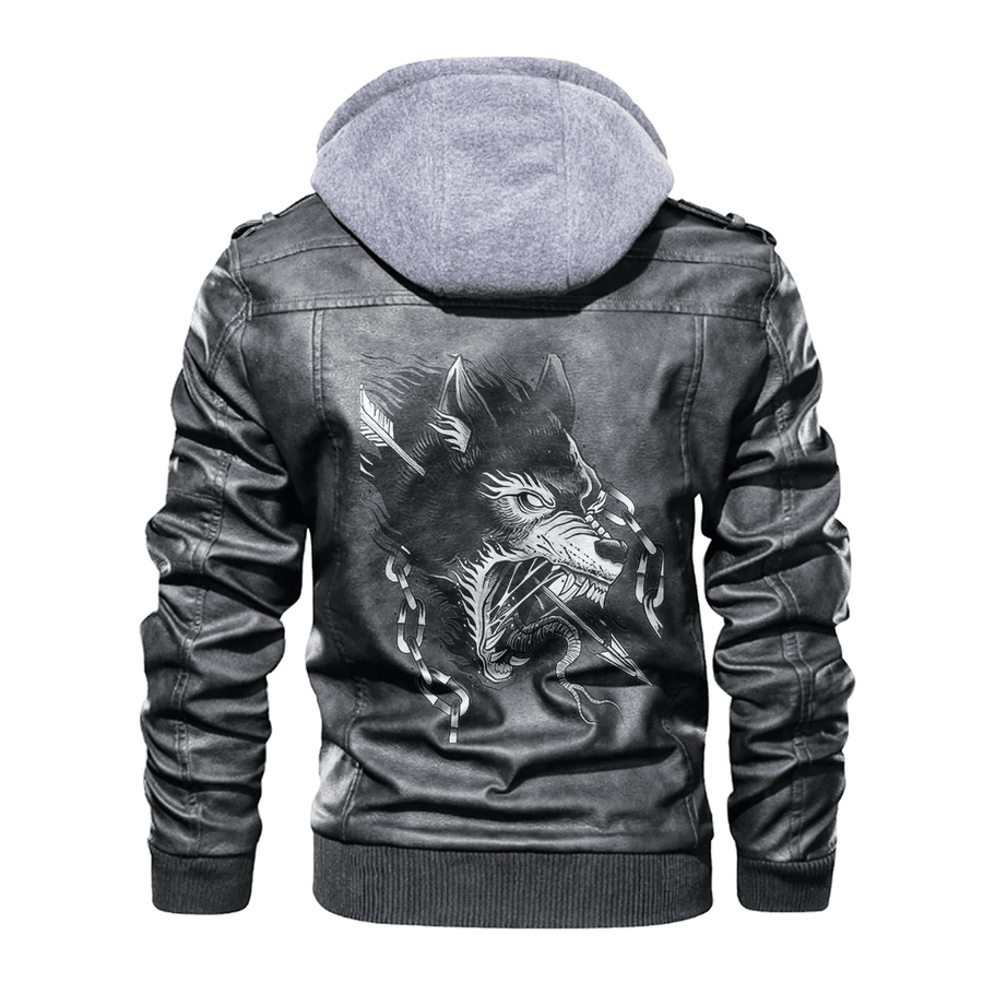 Ligerking - Viking Fenrir and Arrow Leather Jacket A35