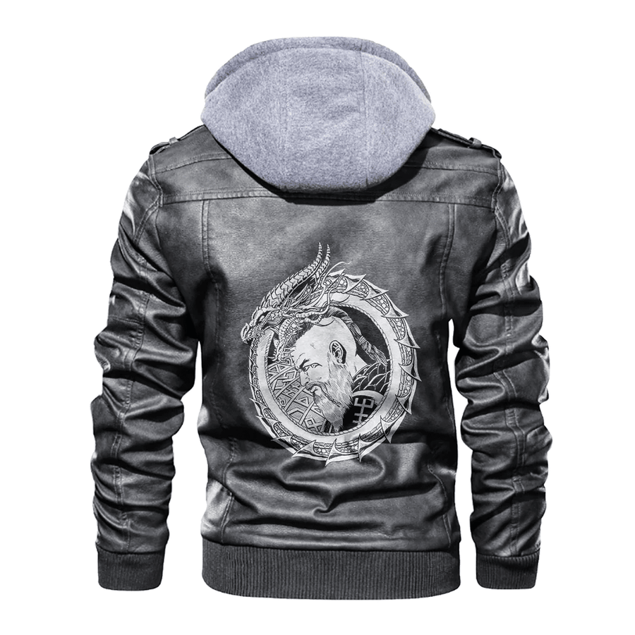 Ligerking - Viking Viking Ouroboros and Floki Leather Jacket A35
