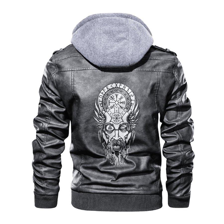 Ligerking - Viking Odin Helm Of Awe Leather Jacket A35