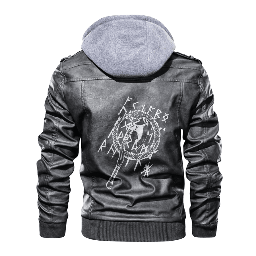 Ligerking - Viking Axes and Jormungandr Viking Leather Jacket A35
