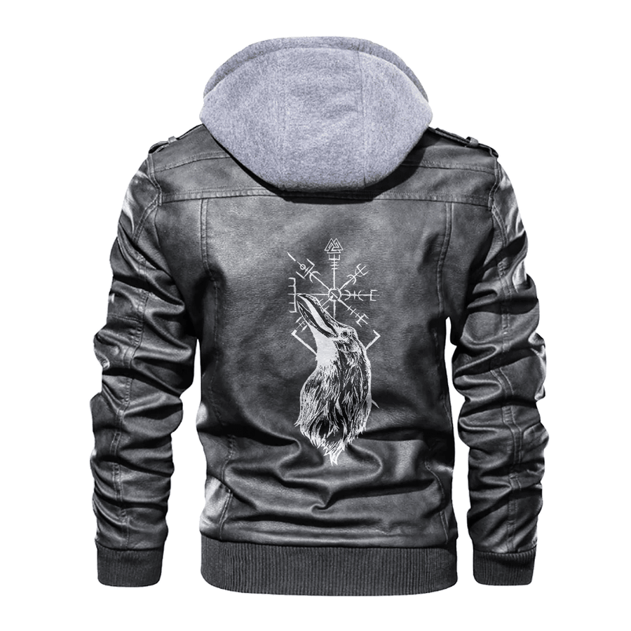 Ligerking - Viking Raven and Vegvisir Leather Jacket A35