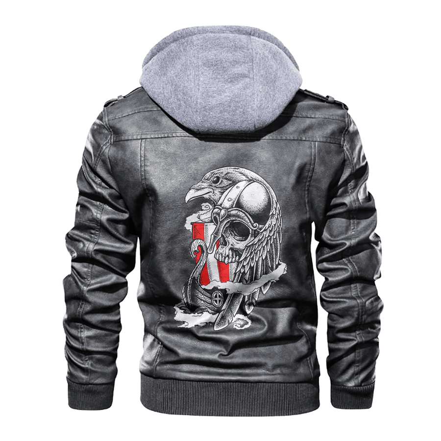 Ligerking - Viking Denmark Raven Drakkar and Skull Leather Jacket A35
