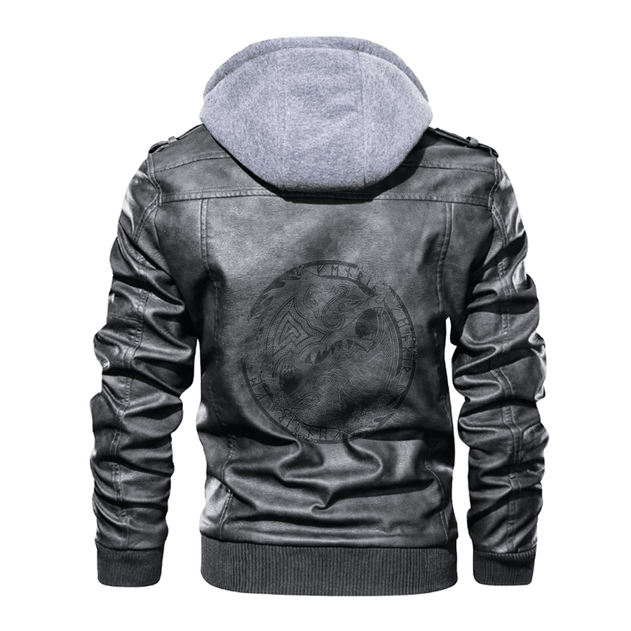 Ligerking - Viking Fenrir Symbol Leather Jacket A35