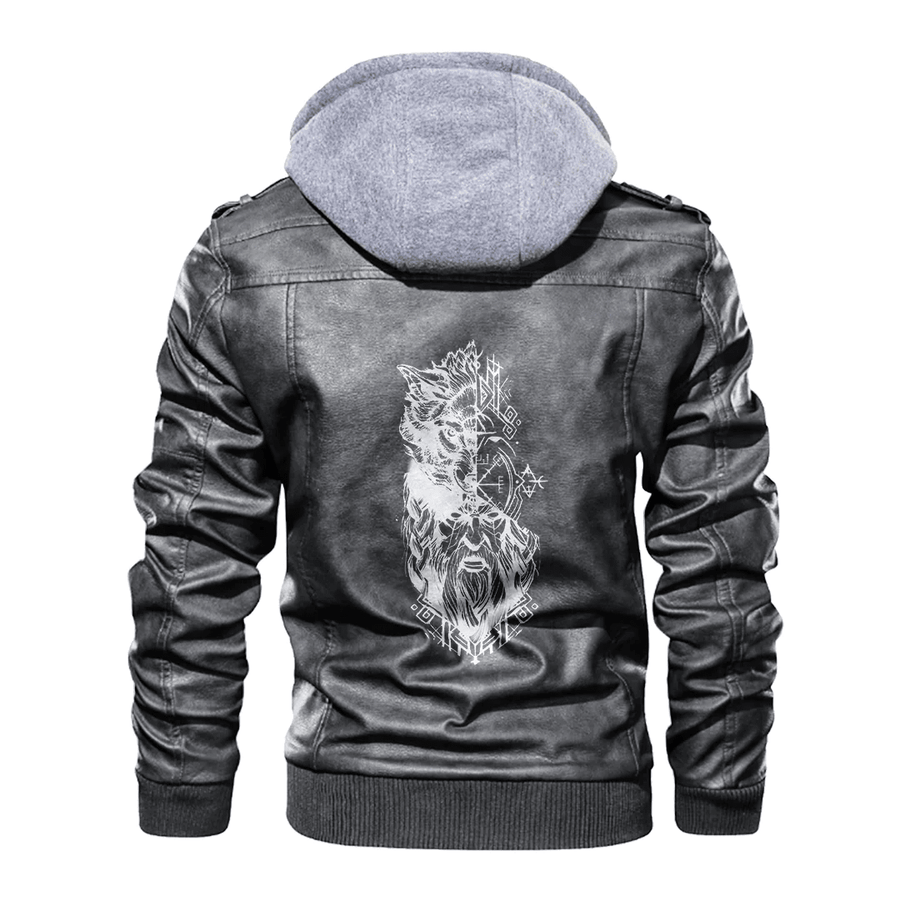 Ligerking - Viking Freyr and Fenrir Tattoo Leather Jacket A35