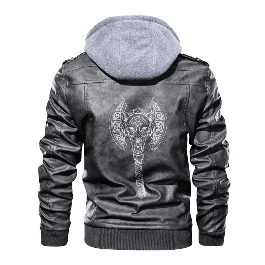 Ligerking - Viking Axes and Wolf Leather Jacket A35
