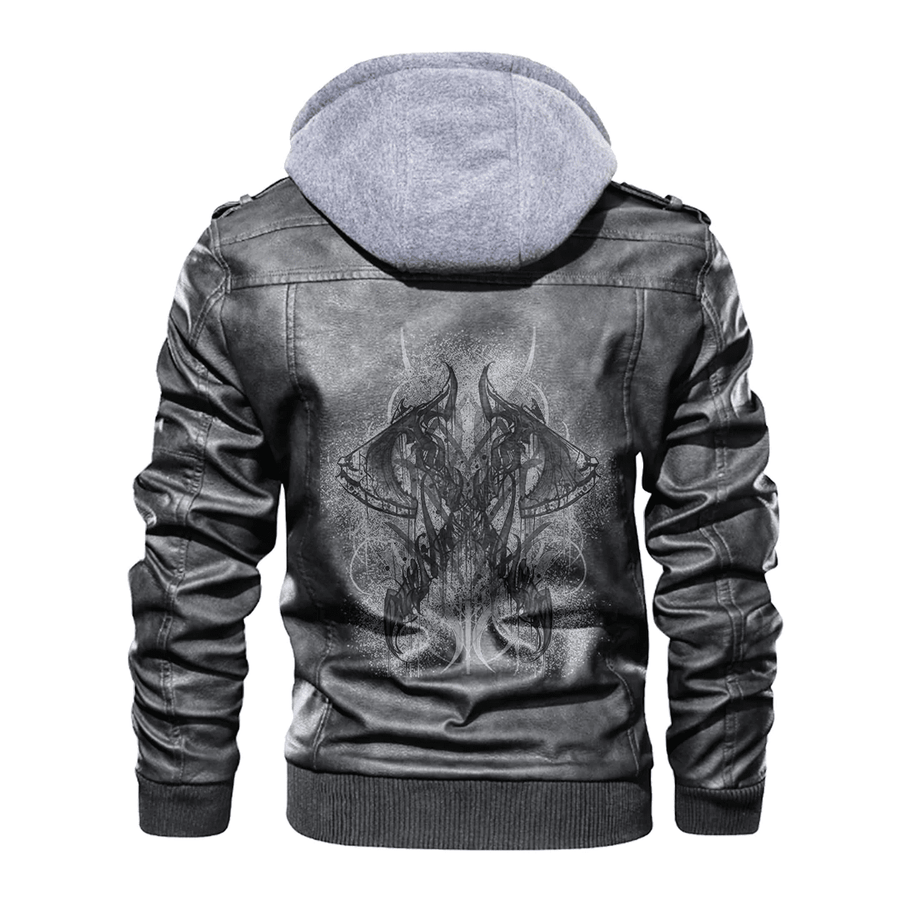 Ligerking - Viking Axes Viking Drawing Leather Jacket A35