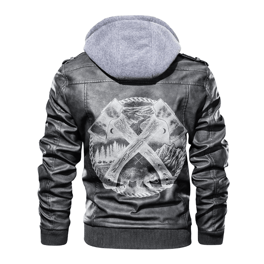 Ligerking - Viking Axes and Bear Leather Jacket A35