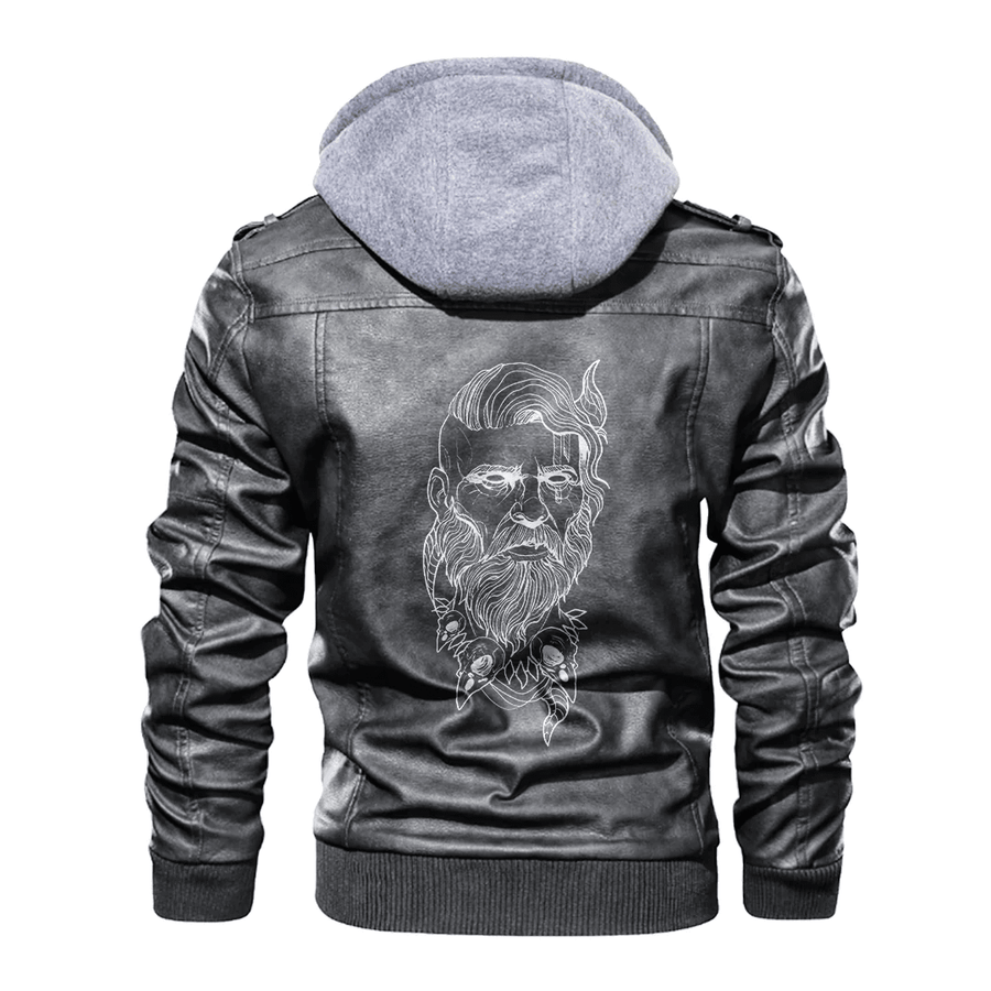 Ligerking - Viking Ragnar and Raven Skull Leather Jacket A35