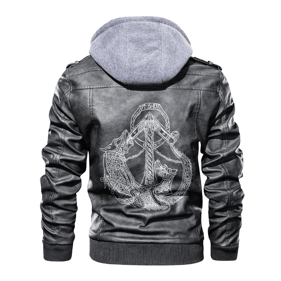 Ligerking - Viking Fenrir and Anchor Viking Leather Jacket A35