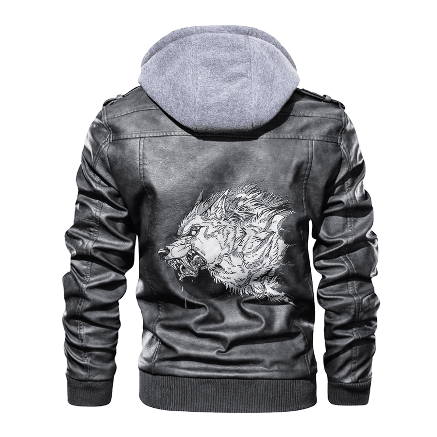 Ligerking - Viking Fenrir Moon Black and White Leather Jacket A35