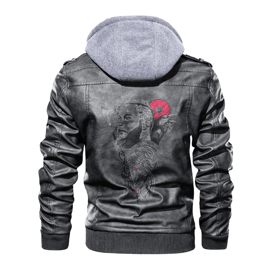 Ligerking - Viking Ragnar Viking Drawing Leather Jacket A35