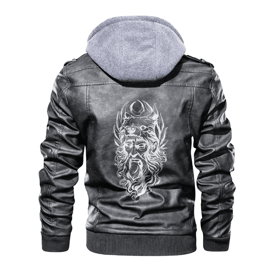 Ligerking - Viking Freyr and Fenrir Tattoo Symbol Leather Jacket A35