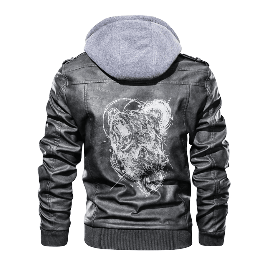 Ligerking - Viking Bear and Wolf Leather Jacket A35