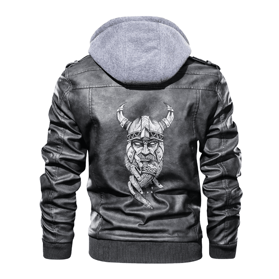 Ligerking - Viking Viking Beer Helm of Awe Leather Jacket A35