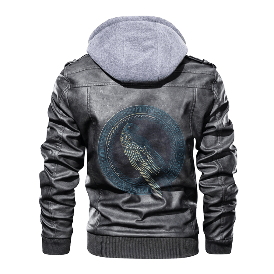 Ligerking - Viking Raven Symbol and Rune Leather Jacket A35
