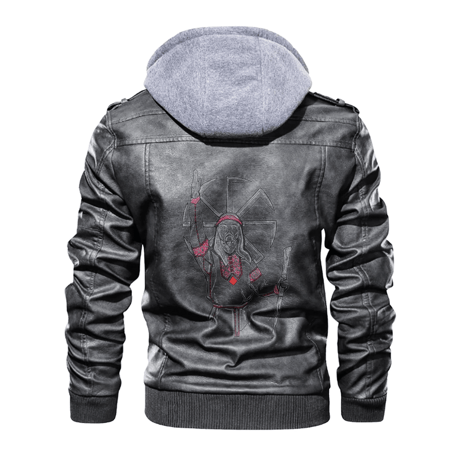 Ligerking - Viking Village Elder and Helm of Awe Leather Jacket A35