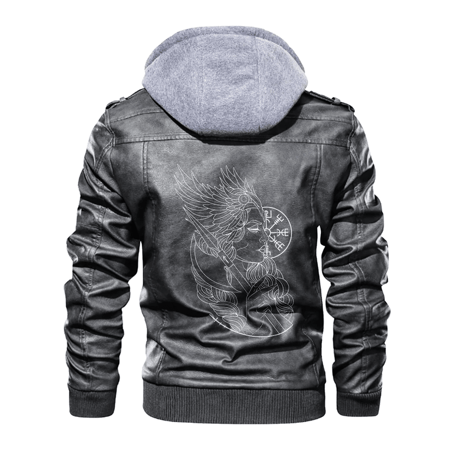 Ligerking - Viking Valkyrie and Vegvisir Leather Jacket A35