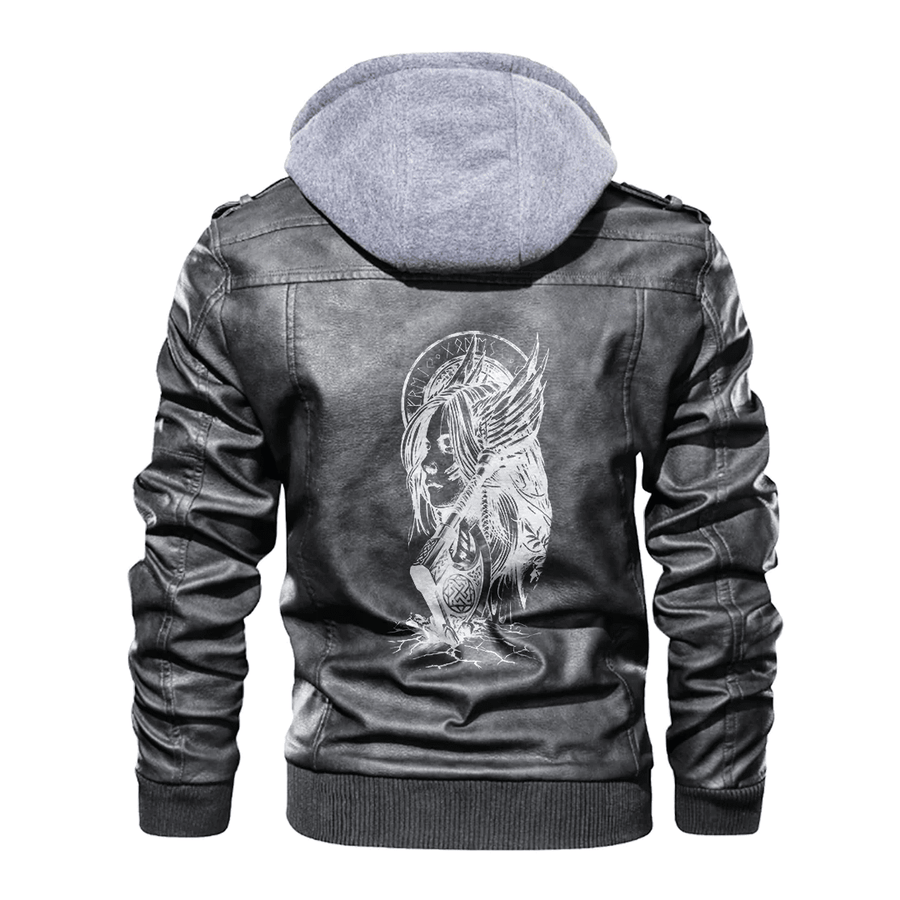 Ligerking - Viking Valkyrie Rune and Axes Leather Jacket A35