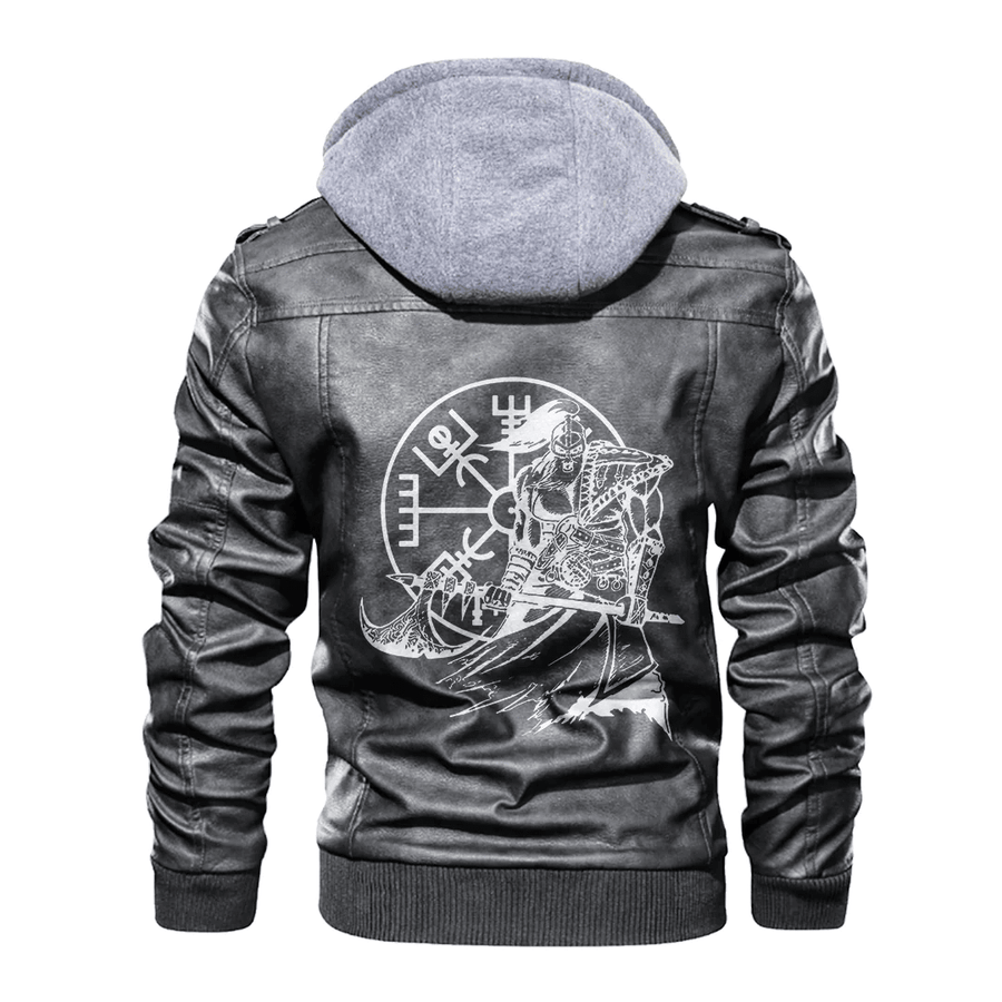 Ligerking - Viking Viking Berserker and Vegvisir Leather Jacket A35