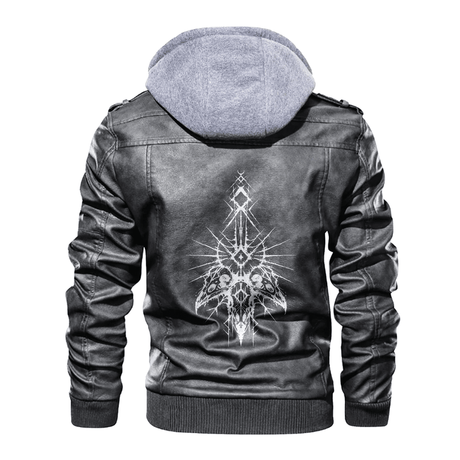 Ligerking - Viking Viking Skull Raven and Rune Leather Jacket A35